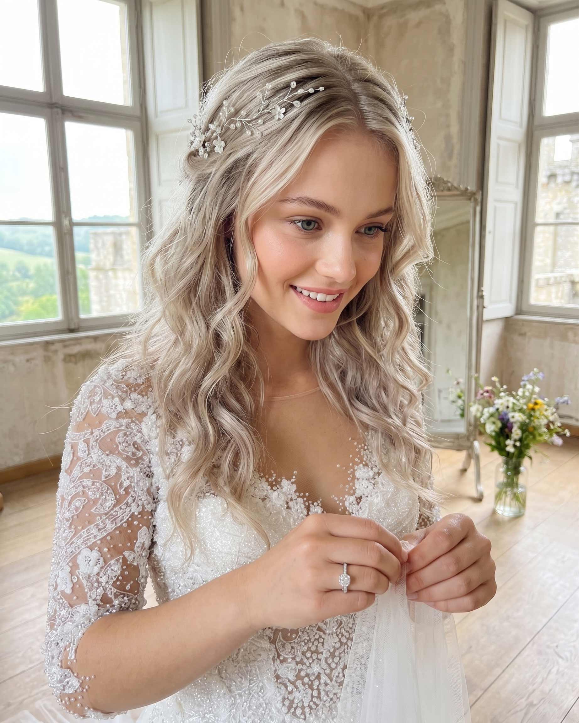 Wide photograph of a wedding morning