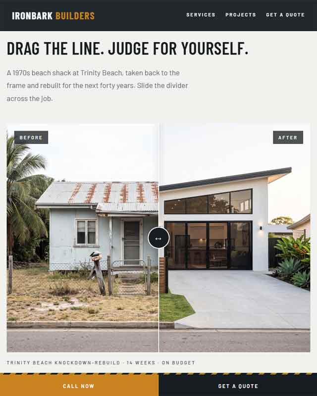 Screenshot of the Tradie example site